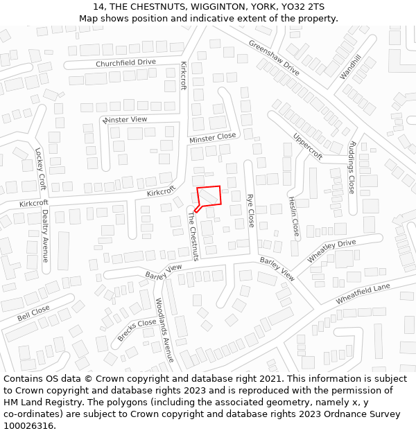 14, THE CHESTNUTS, WIGGINTON, YORK, YO32 2TS: Location map and indicative extent of plot