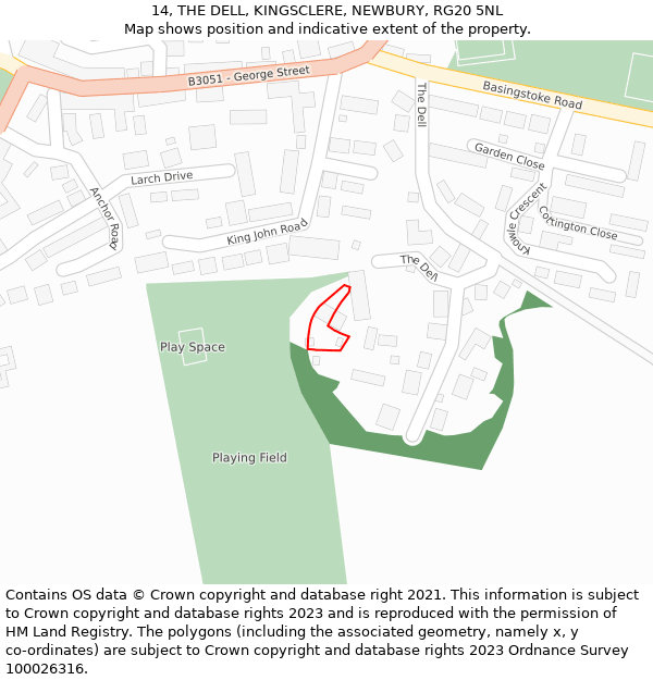 14, THE DELL, KINGSCLERE, NEWBURY, RG20 5NL: Location map and indicative extent of plot