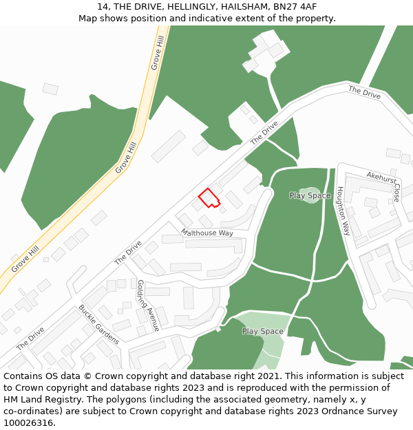 14, THE DRIVE, HELLINGLY, HAILSHAM, BN27 4AF: Location map and indicative extent of plot