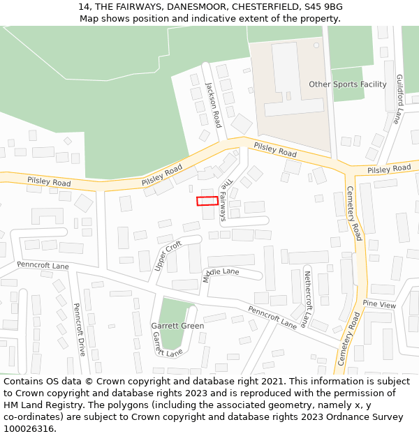 14, THE FAIRWAYS, DANESMOOR, CHESTERFIELD, S45 9BG: Location map and indicative extent of plot