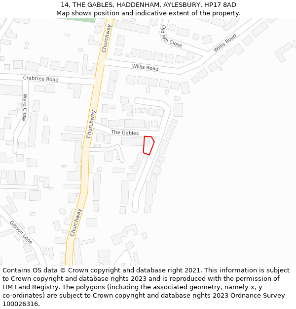 14, THE GABLES, HADDENHAM, AYLESBURY, HP17 8AD: Location map and indicative extent of plot