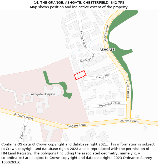 14, THE GRANGE, ASHGATE, CHESTERFIELD, S42 7PS: Location map and indicative extent of plot