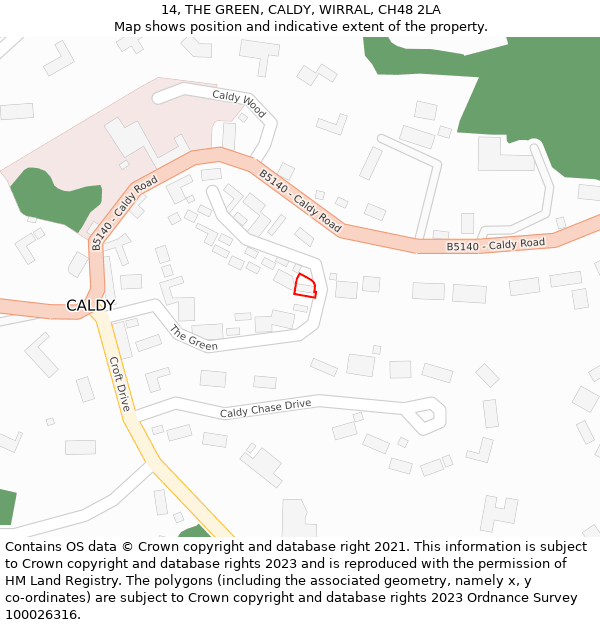 14, THE GREEN, CALDY, WIRRAL, CH48 2LA: Location map and indicative extent of plot