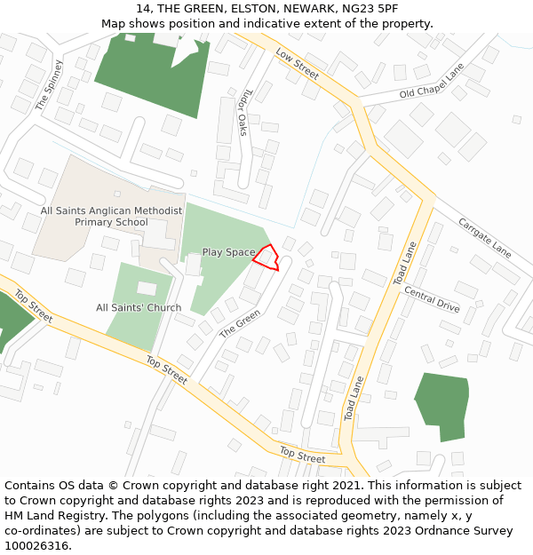 14, THE GREEN, ELSTON, NEWARK, NG23 5PF: Location map and indicative extent of plot