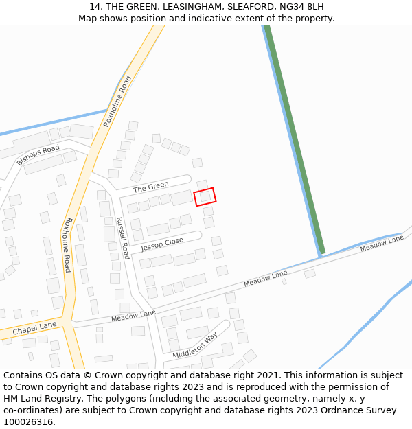 14, THE GREEN, LEASINGHAM, SLEAFORD, NG34 8LH: Location map and indicative extent of plot