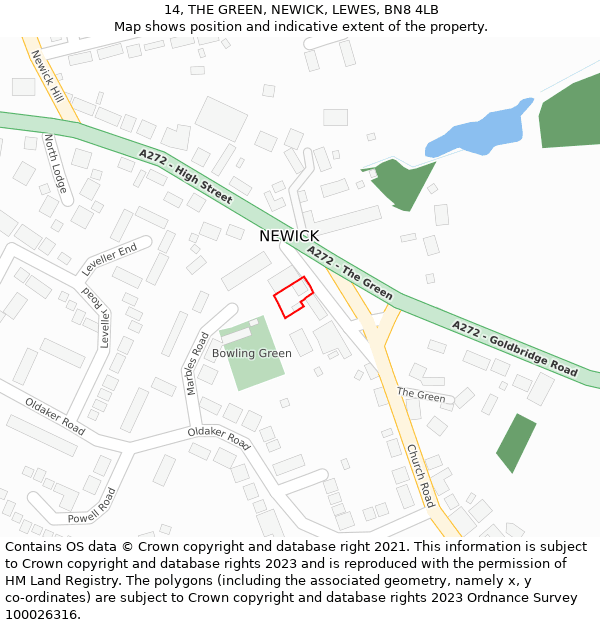 14, THE GREEN, NEWICK, LEWES, BN8 4LB: Location map and indicative extent of plot