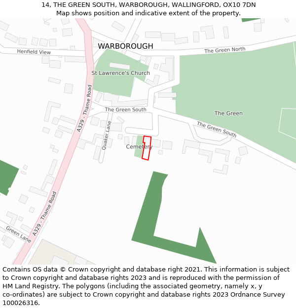 14, THE GREEN SOUTH, WARBOROUGH, WALLINGFORD, OX10 7DN: Location map and indicative extent of plot