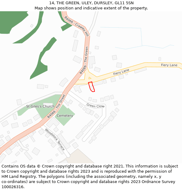 14, THE GREEN, ULEY, DURSLEY, GL11 5SN: Location map and indicative extent of plot