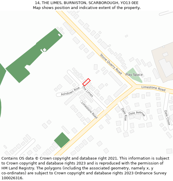 14, THE LIMES, BURNISTON, SCARBOROUGH, YO13 0EE: Location map and indicative extent of plot