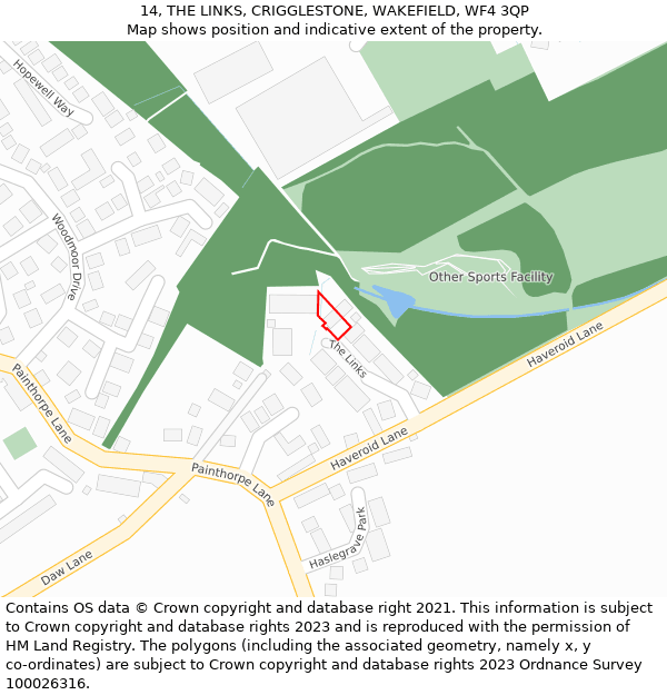 14, THE LINKS, CRIGGLESTONE, WAKEFIELD, WF4 3QP: Location map and indicative extent of plot