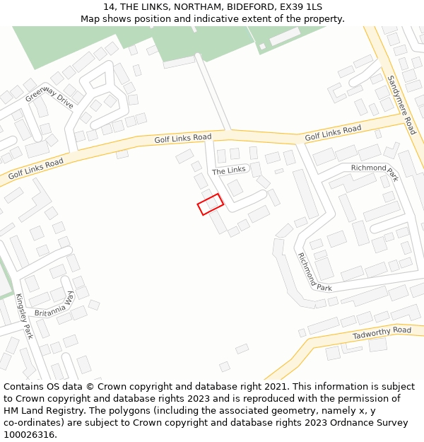 14, THE LINKS, NORTHAM, BIDEFORD, EX39 1LS: Location map and indicative extent of plot