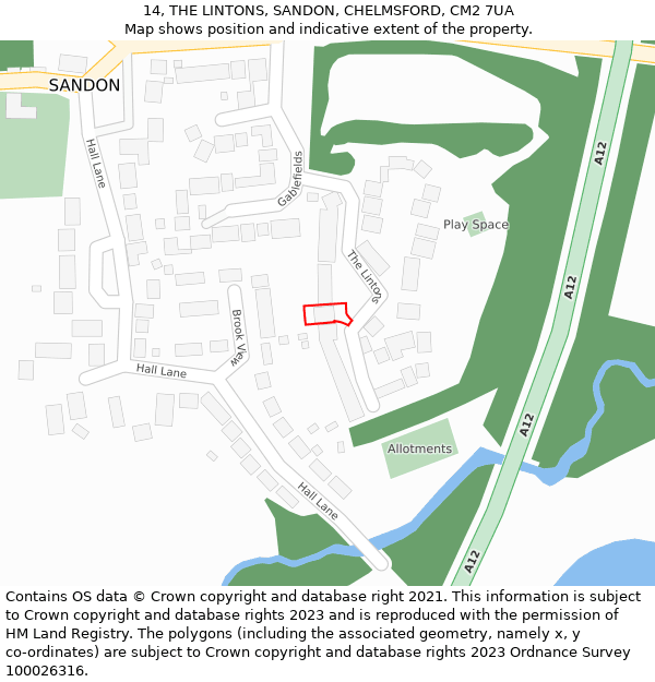 14, THE LINTONS, SANDON, CHELMSFORD, CM2 7UA: Location map and indicative extent of plot