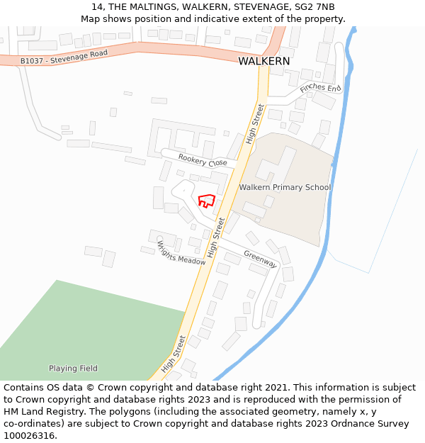 14, THE MALTINGS, WALKERN, STEVENAGE, SG2 7NB: Location map and indicative extent of plot