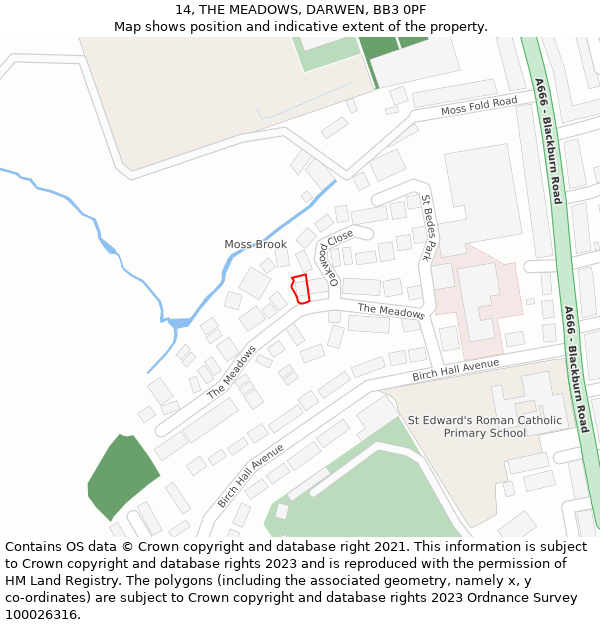 14, THE MEADOWS, DARWEN, BB3 0PF: Location map and indicative extent of plot