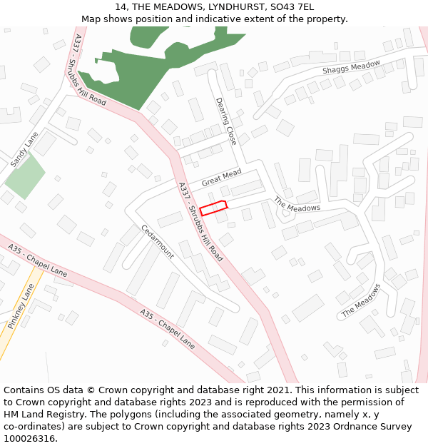 14, THE MEADOWS, LYNDHURST, SO43 7EL: Location map and indicative extent of plot