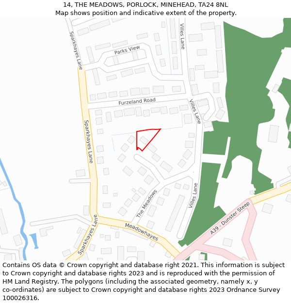 14, THE MEADOWS, PORLOCK, MINEHEAD, TA24 8NL: Location map and indicative extent of plot