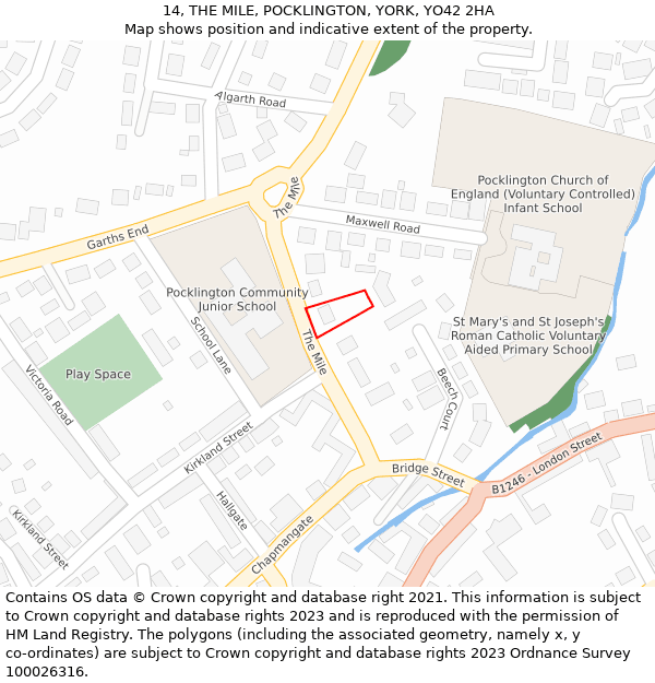 14, THE MILE, POCKLINGTON, YORK, YO42 2HA: Location map and indicative extent of plot