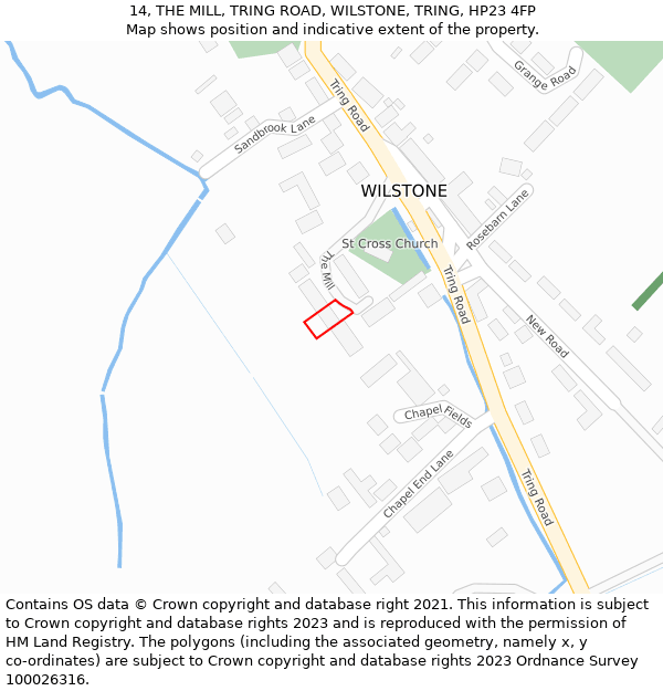 14, THE MILL, TRING ROAD, WILSTONE, TRING, HP23 4FP: Location map and indicative extent of plot