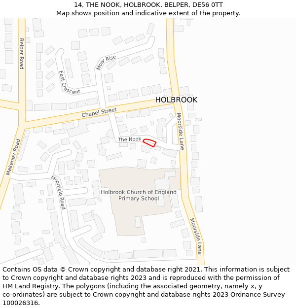 14, THE NOOK, HOLBROOK, BELPER, DE56 0TT: Location map and indicative extent of plot