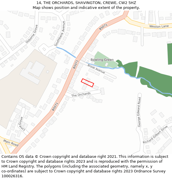 14, THE ORCHARDS, SHAVINGTON, CREWE, CW2 5HZ: Location map and indicative extent of plot