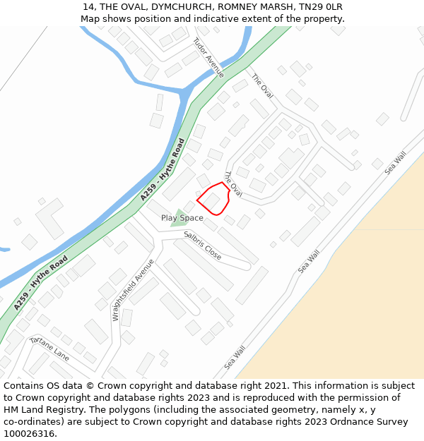 14, THE OVAL, DYMCHURCH, ROMNEY MARSH, TN29 0LR: Location map and indicative extent of plot