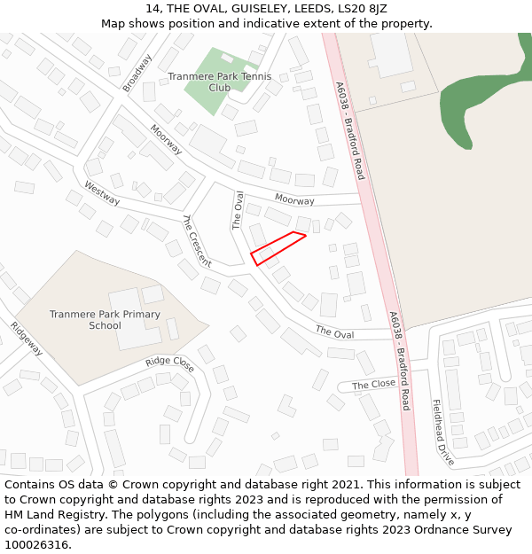 14, THE OVAL, GUISELEY, LEEDS, LS20 8JZ: Location map and indicative extent of plot