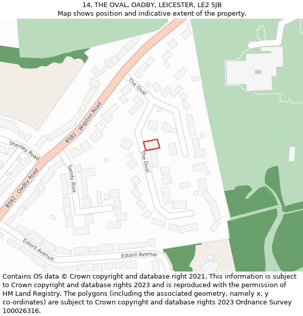 14, THE OVAL, OADBY, LEICESTER, LE2 5JB: Location map and indicative extent of plot