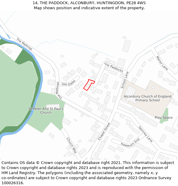 14, THE PADDOCK, ALCONBURY, HUNTINGDON, PE28 4WS: Location map and indicative extent of plot