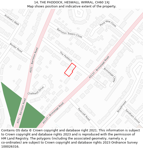 14, THE PADDOCK, HESWALL, WIRRAL, CH60 1XJ: Location map and indicative extent of plot