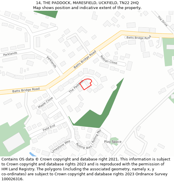 14, THE PADDOCK, MARESFIELD, UCKFIELD, TN22 2HQ: Location map and indicative extent of plot