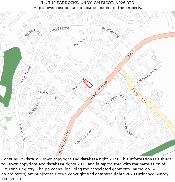 14, THE PADDOCKS, UNDY, CALDICOT, NP26 3TD: Location map and indicative extent of plot