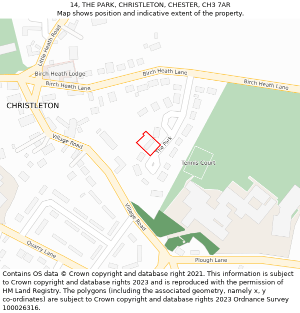 14, THE PARK, CHRISTLETON, CHESTER, CH3 7AR: Location map and indicative extent of plot