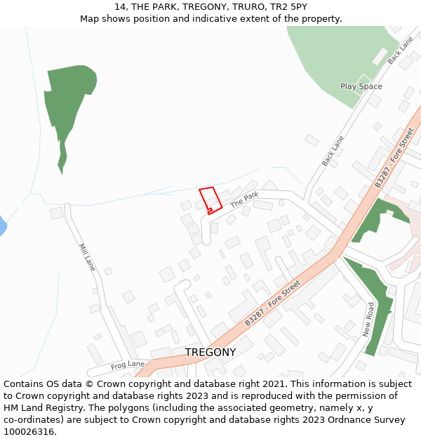 14, THE PARK, TREGONY, TRURO, TR2 5PY: Location map and indicative extent of plot