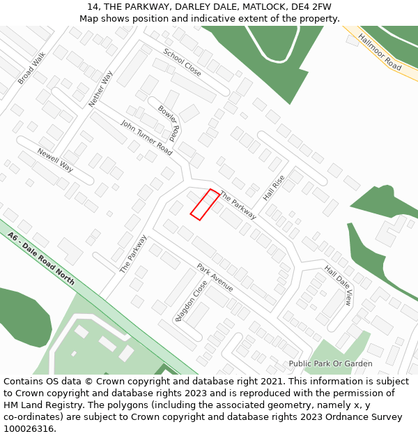 14, THE PARKWAY, DARLEY DALE, MATLOCK, DE4 2FW: Location map and indicative extent of plot