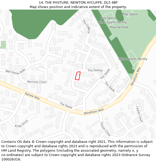 14, THE PASTURE, NEWTON AYCLIFFE, DL5 4BF: Location map and indicative extent of plot