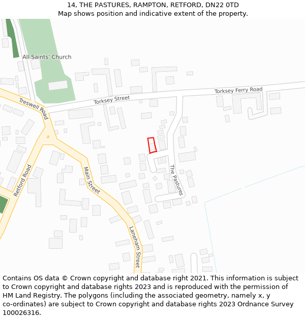 14, THE PASTURES, RAMPTON, RETFORD, DN22 0TD: Location map and indicative extent of plot