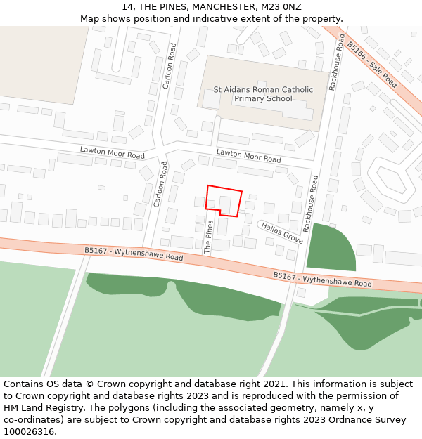 14, THE PINES, MANCHESTER, M23 0NZ: Location map and indicative extent of plot