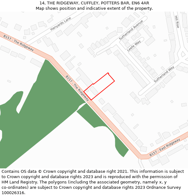 14, THE RIDGEWAY, CUFFLEY, POTTERS BAR, EN6 4AR: Location map and indicative extent of plot