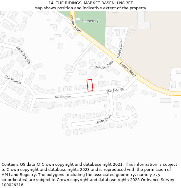 14, THE RIDINGS, MARKET RASEN, LN8 3EE: Location map and indicative extent of plot