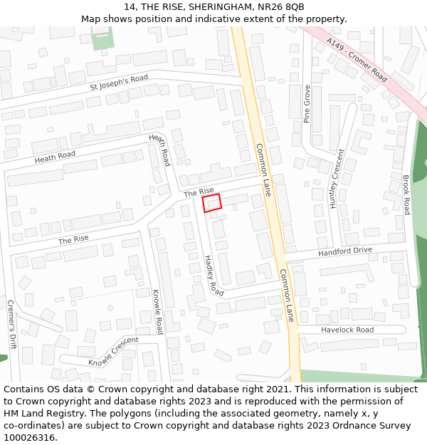 14, THE RISE, SHERINGHAM, NR26 8QB: Location map and indicative extent of plot