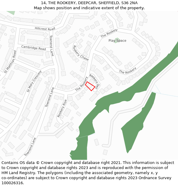 14, THE ROOKERY, DEEPCAR, SHEFFIELD, S36 2NA: Location map and indicative extent of plot