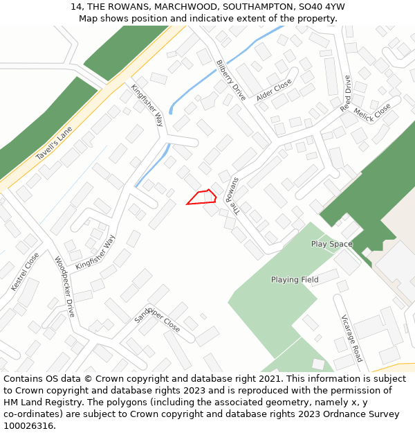 14, THE ROWANS, MARCHWOOD, SOUTHAMPTON, SO40 4YW: Location map and indicative extent of plot