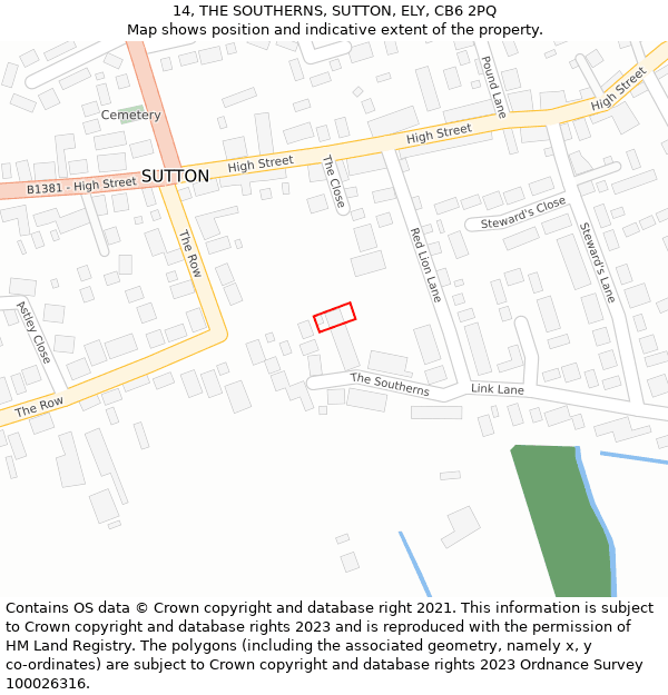 14, THE SOUTHERNS, SUTTON, ELY, CB6 2PQ: Location map and indicative extent of plot