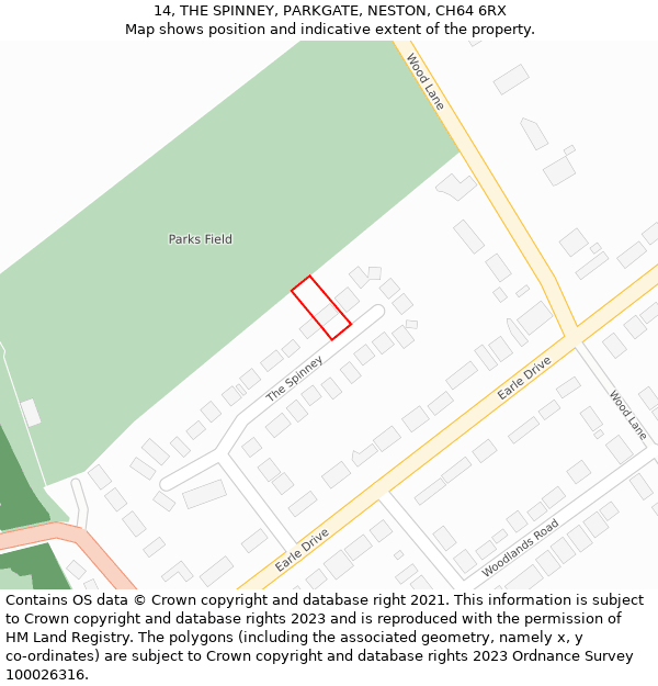 14, THE SPINNEY, PARKGATE, NESTON, CH64 6RX: Location map and indicative extent of plot