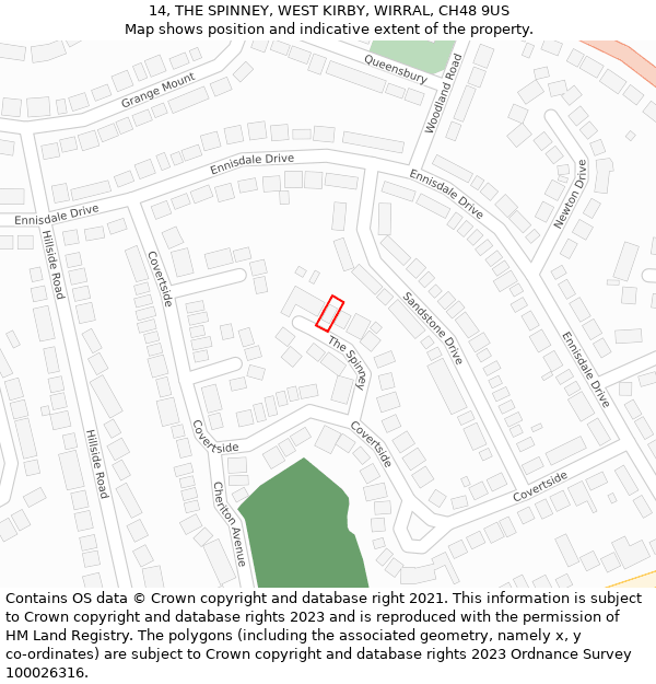 14, THE SPINNEY, WEST KIRBY, WIRRAL, CH48 9US: Location map and indicative extent of plot