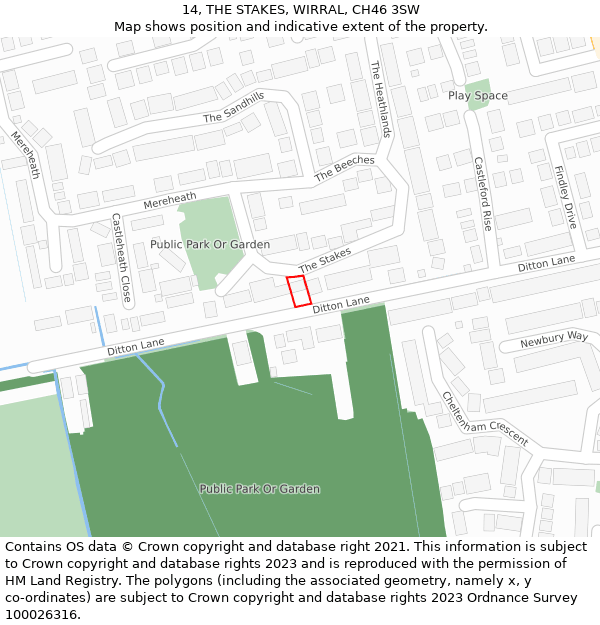 14, THE STAKES, WIRRAL, CH46 3SW: Location map and indicative extent of plot