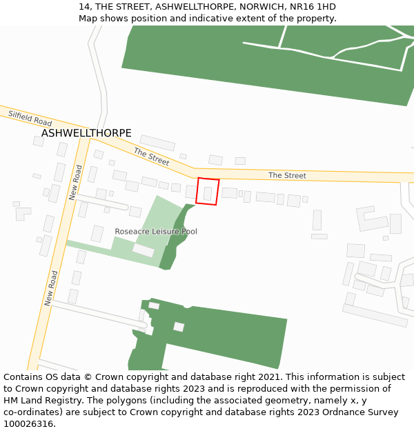 14, THE STREET, ASHWELLTHORPE, NORWICH, NR16 1HD: Location map and indicative extent of plot