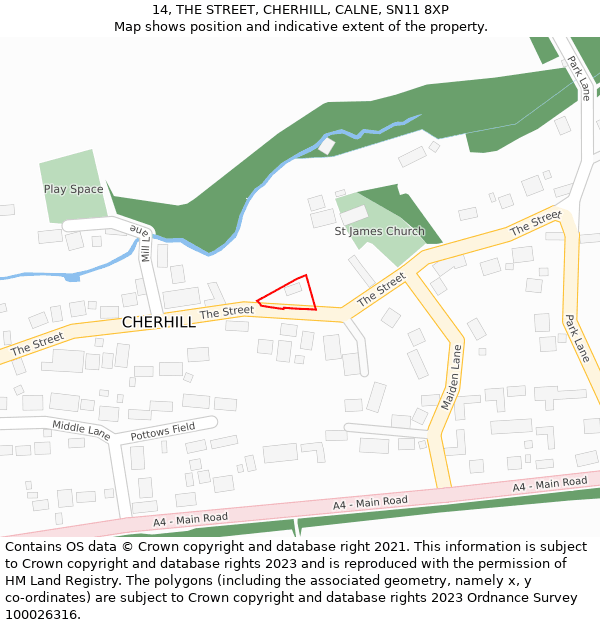 14, THE STREET, CHERHILL, CALNE, SN11 8XP: Location map and indicative extent of plot