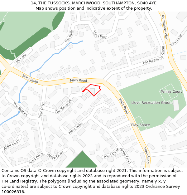 14, THE TUSSOCKS, MARCHWOOD, SOUTHAMPTON, SO40 4YE: Location map and indicative extent of plot