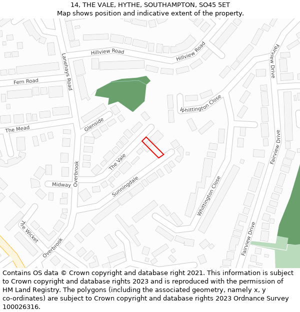 14, THE VALE, HYTHE, SOUTHAMPTON, SO45 5ET: Location map and indicative extent of plot